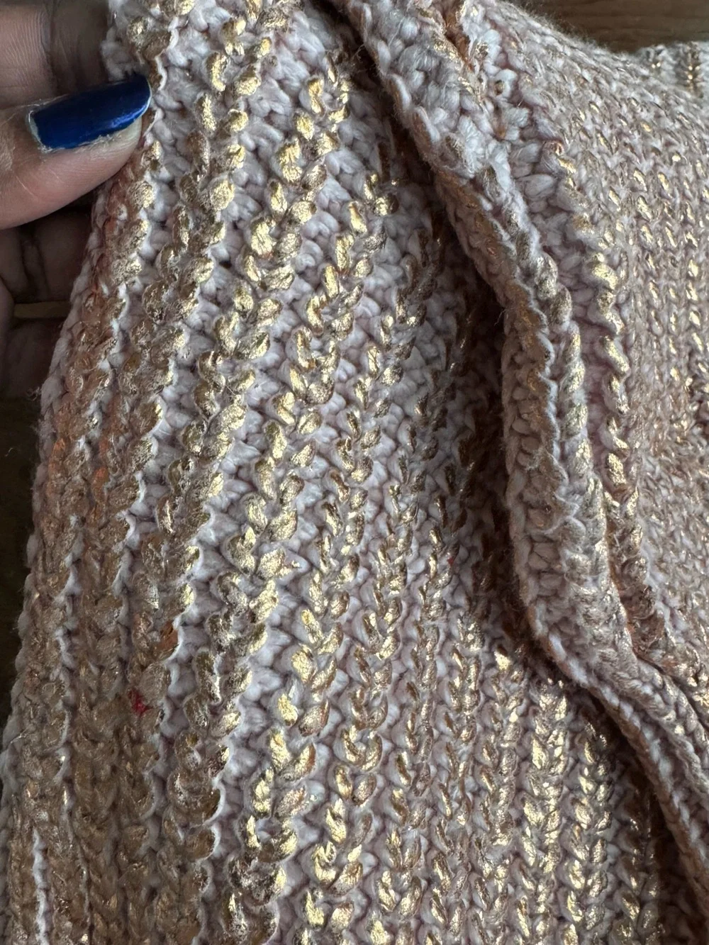 Elan Rose Pink Metallic Distressed Sweater